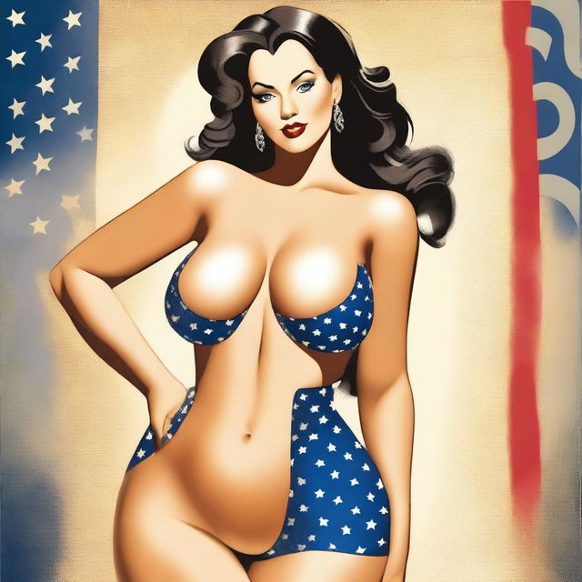 A sexy American woman with a voluptuous figure, depicted in a tasteful and artistic manner