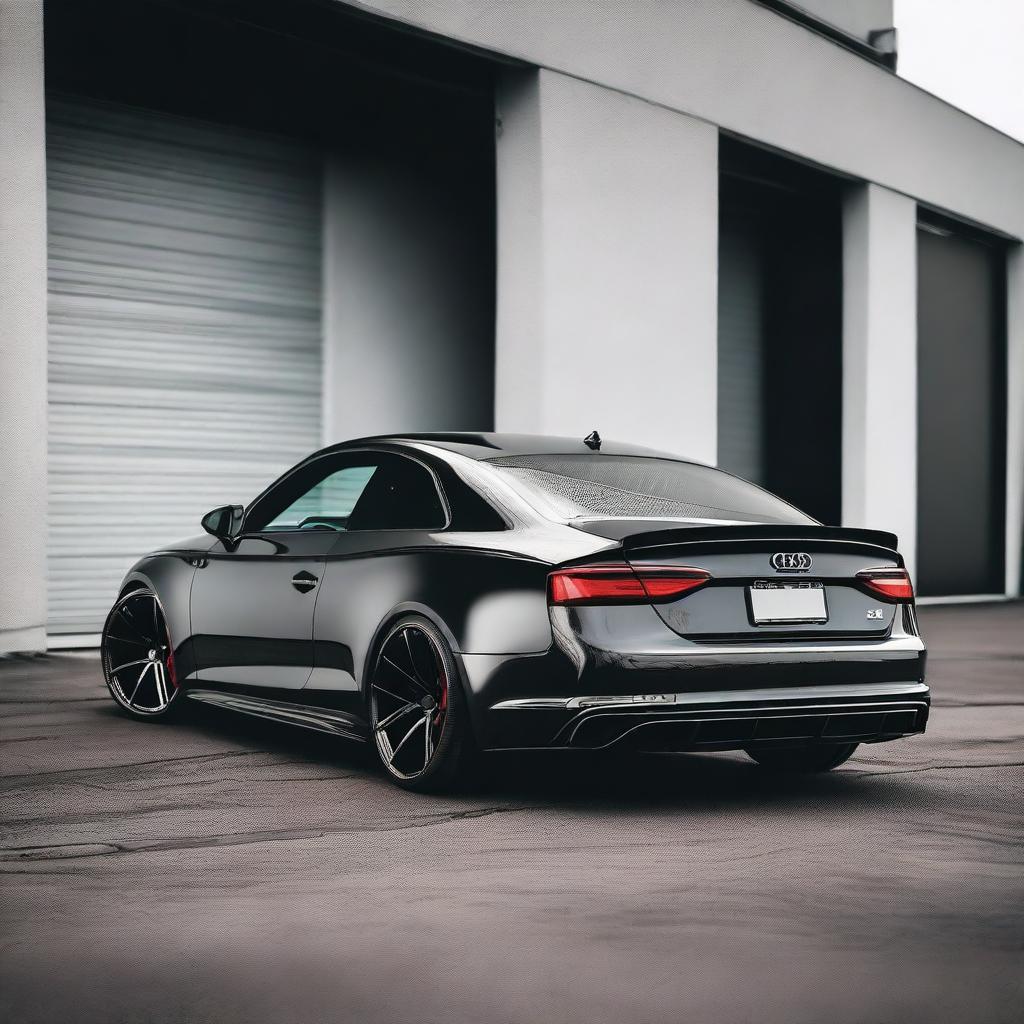 A stunning image of an Audi RS5 B9 with a widebody kit and black diffuser, viewed from the back