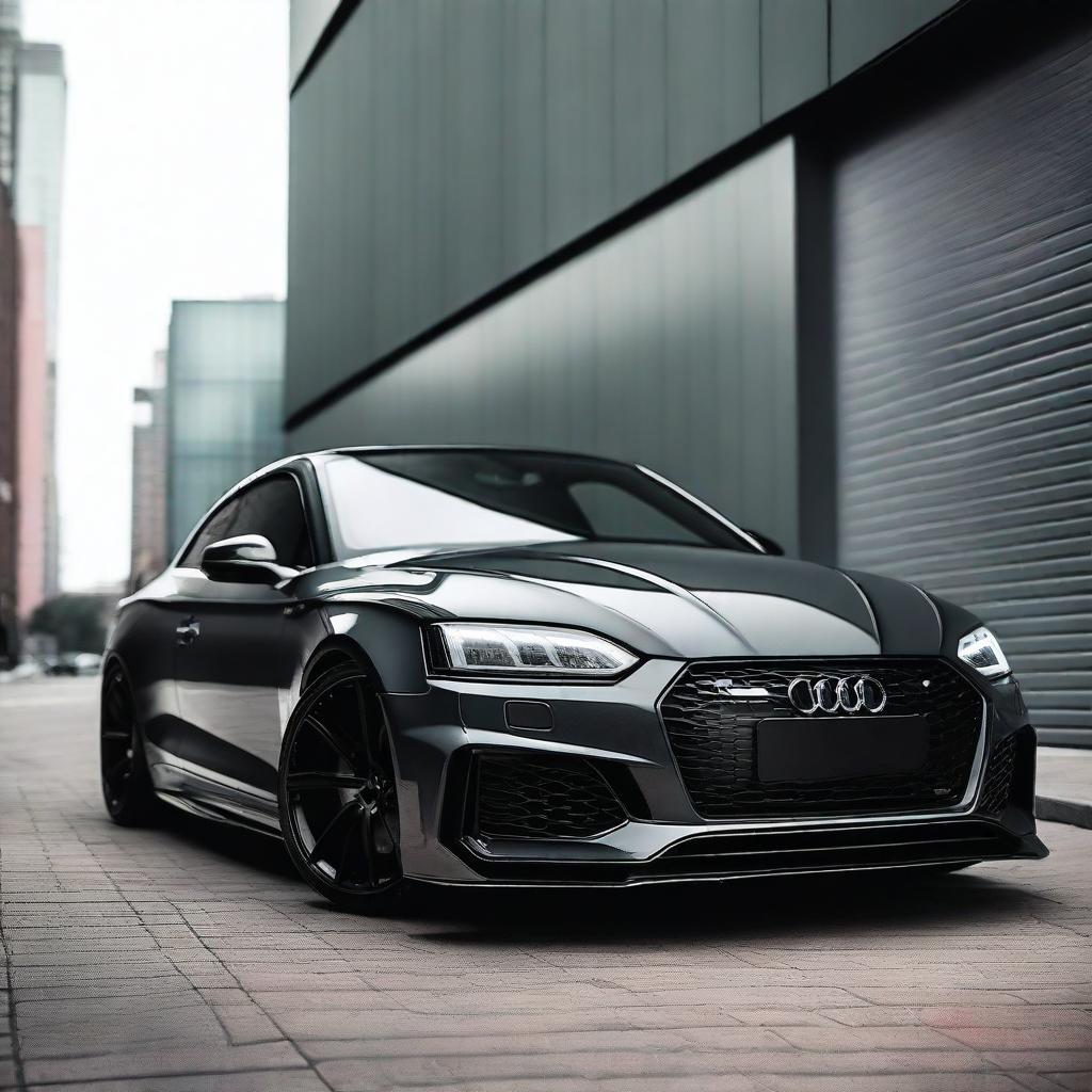 A stunning and cool image of an Audi RS5 B9 with a widebody kit and black diffuser, viewed from the back