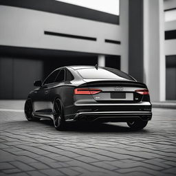 A stunning and cool image of an Audi RS5 B9 with a widebody kit and black diffuser, viewed from the back