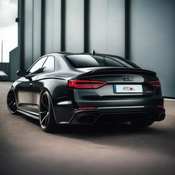 A stunning and cool image of an Audi RS5 B9 with a widebody kit and black diffuser, viewed from the back