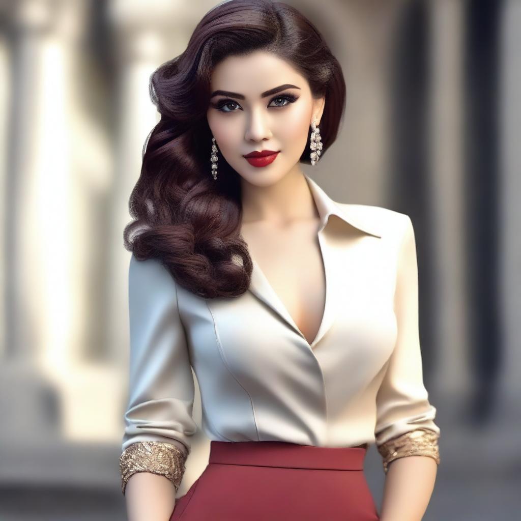 Create an alluring and attractive image featuring a character in a stylish and elegant pose