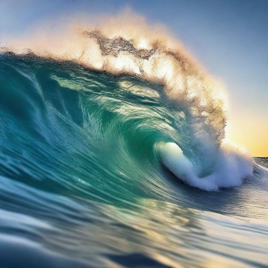 A beautiful and serene image of an ocean wave, capturing the natural beauty and power of the sea