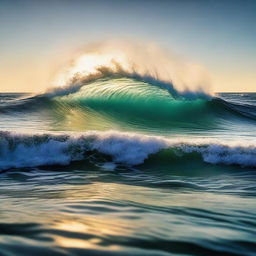 A beautiful and serene image of an ocean wave, capturing the natural beauty and power of the sea