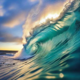 A beautiful and serene image of an ocean wave, capturing the natural beauty and power of the sea