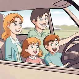 A family scene where a girl is driving a car with her father sitting next to her