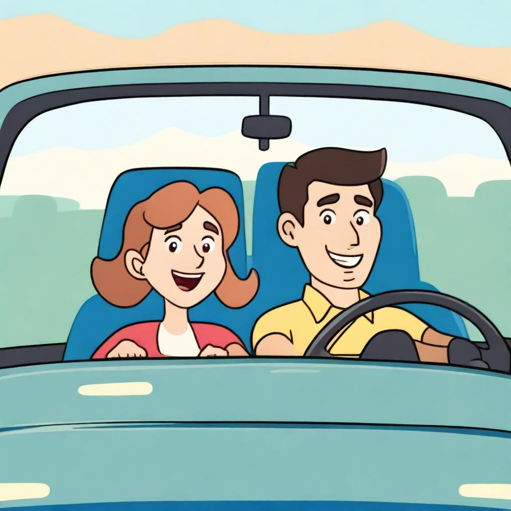 A family scene where a girl is driving a car with her father sitting next to her