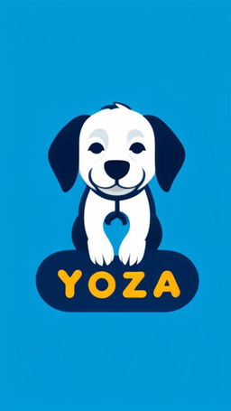 A vibrant 'Yoza' logo in bold blue letters with a playful golden cartoon dog sitting next to it.