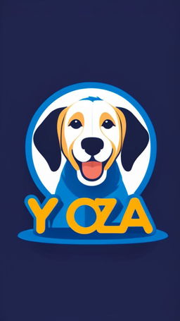 A vibrant 'Yoza' logo in bold blue letters with a playful golden cartoon dog sitting next to it.