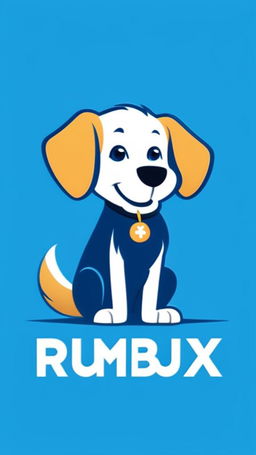 A vibrant 'Rumbux' logo in bold blue letters with a playful golden cartoon dog sitting next to it.