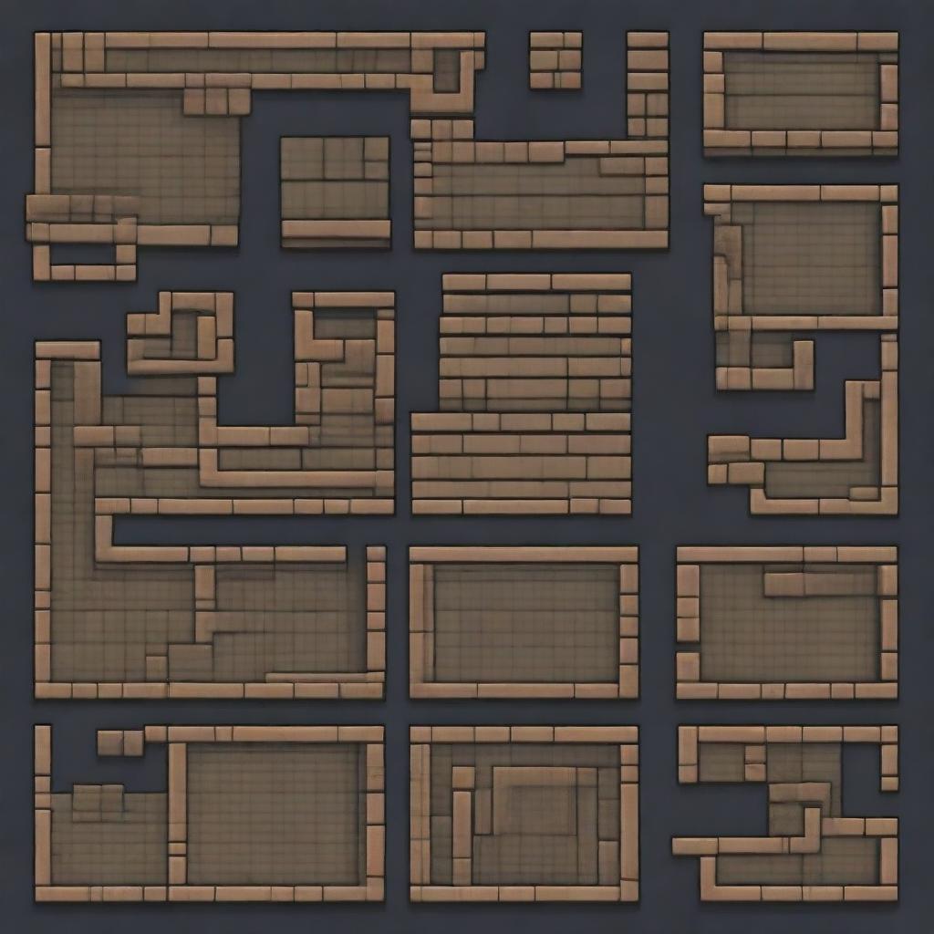 Crea un conjunto de tiles de 64x64 píxeles para un juego 2D con temática post-apocalíptica