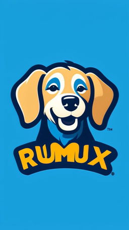 A vibrant 'Rumbux' logo in bold blue letters with a playful golden cartoon dog sitting next to it.