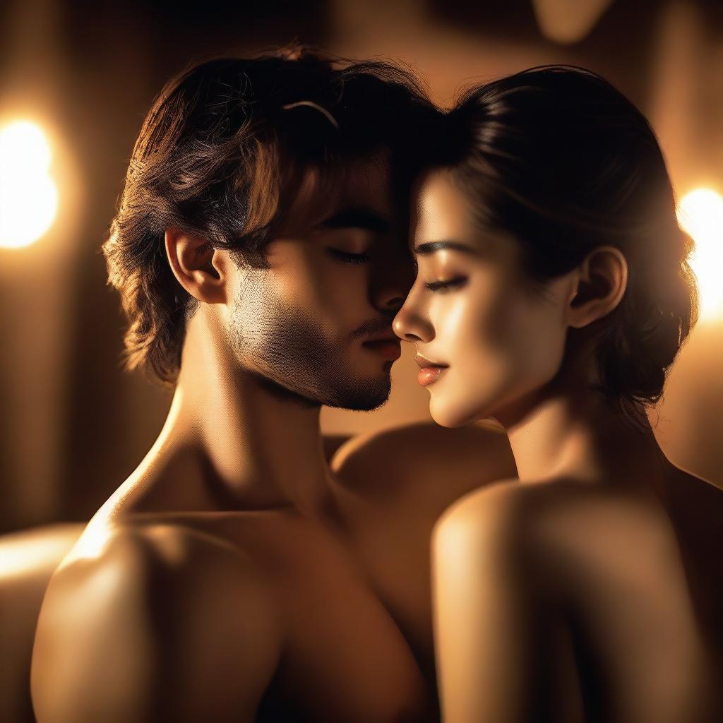 A steamy and sensual scene featuring a confident and attractive girl and boy in a provocative pose