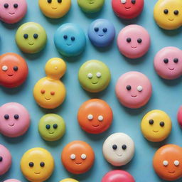 Illustrate a group of anthropomorphic sweets, each designed with vibrant colors and unique features reflecting their candy type, living in a human-like society.