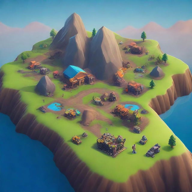 Create a scene in the style of Fortnite featuring a mining game