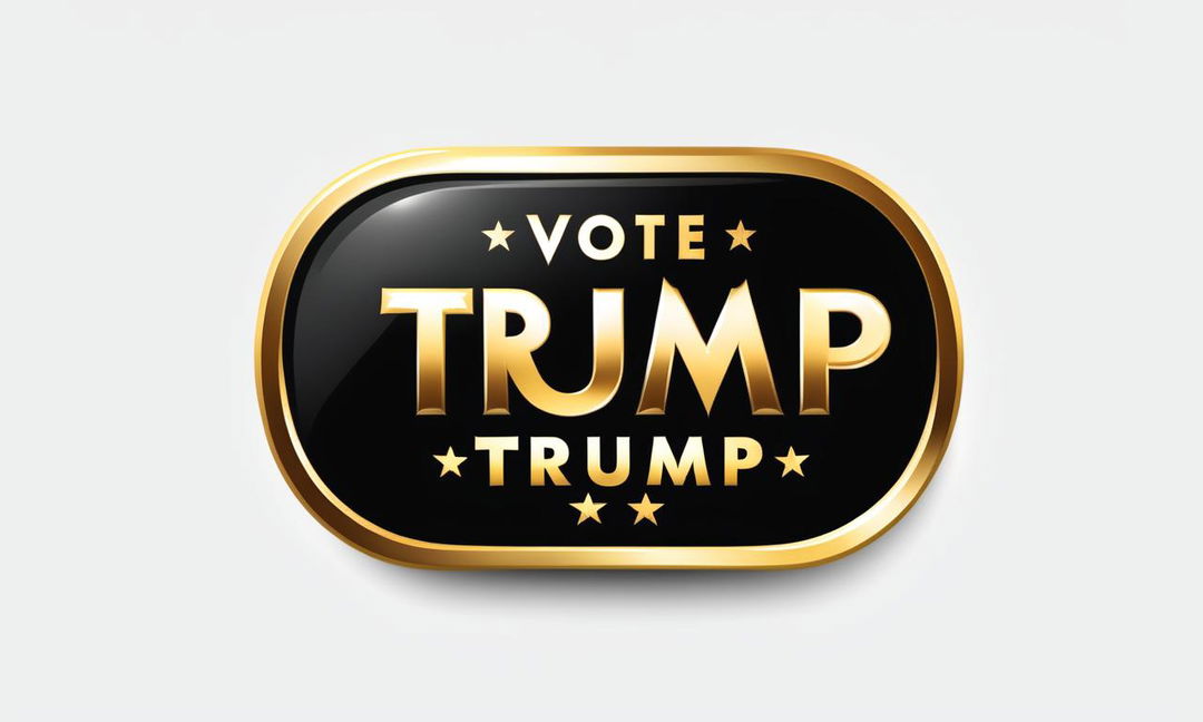 Extravagant logo with large lettering saying 'Vote Trump' in gold against a black background.