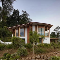 A simple yet elegant two-story 45x30 house based in the hilly area of Sikkim, India. The house design showcases traditional Indian influences combined with modern simplicity that blends harmoniously with the natural surroundings.