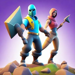 A Fortnite-style character mining ore with a pickaxe in hand