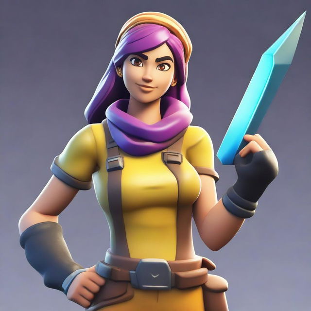 A Fortnite-style female character mining ore with a pickaxe in hand