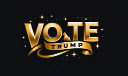 Extravagant logo with large lettering saying 'Vote Trump' in gold against a black background.