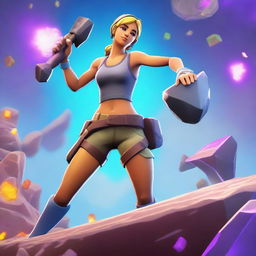 A Fortnite-style girl mining ore with a pickaxe in hand