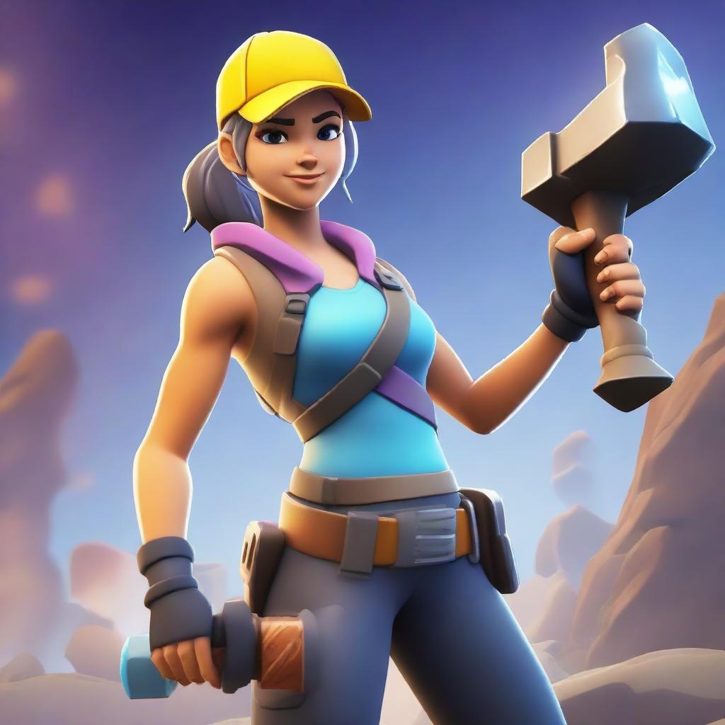 A Fortnite-style girl mining ore with a pickaxe in hand