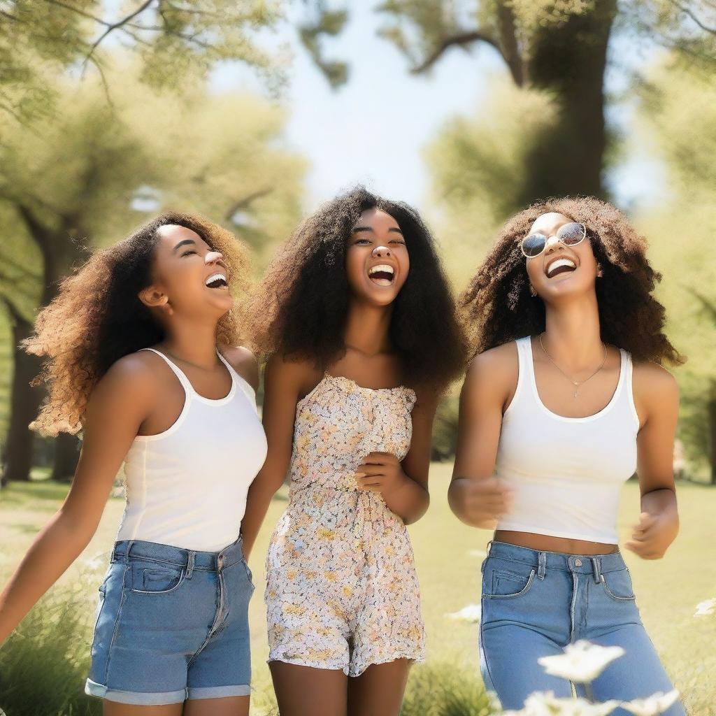 A group of girls enjoying a sunny day in a beautiful park