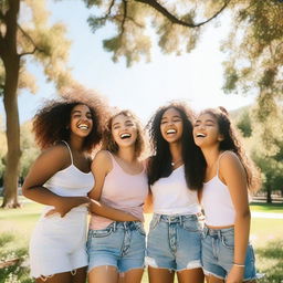 A group of girls enjoying a sunny day in a beautiful park