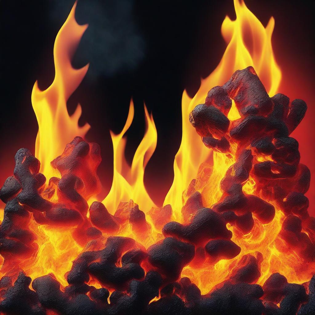 A visually striking representation of intense heat, featuring elements like fire, flames, and molten lava