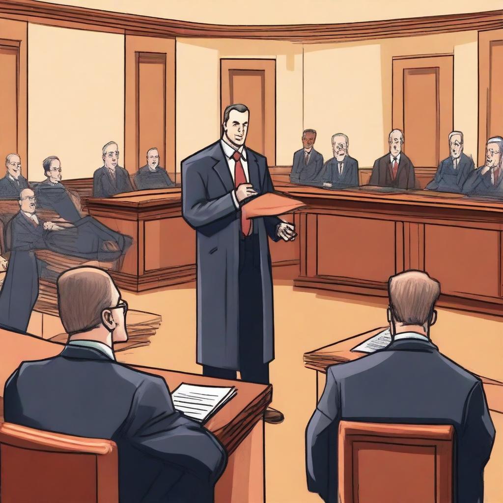 A detailed scene of a lawyer in court