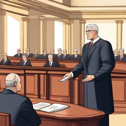 A detailed scene of a lawyer in court