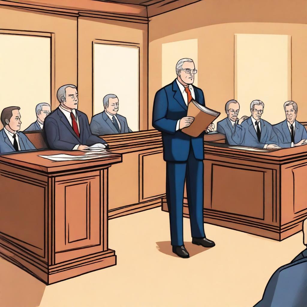 A detailed scene of a lawyer in court