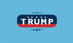 Extravagant logo with large lettering saying 'Vote Trump' in blue and red against a black background.