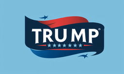 Extravagant logo with large lettering saying 'Vote Trump' in blue and red against a black background.