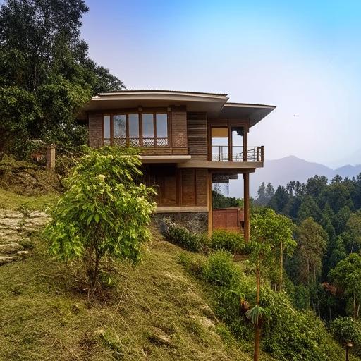 A simple yet elegant two-story 45x30 house based in the hilly area of Sikkim, India. The house design showcases traditional Indian influences combined with modern simplicity that blends harmoniously with the natural surroundings.