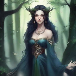 A detailed illustration of Leanan Sidhe, a female archfey and dark muse