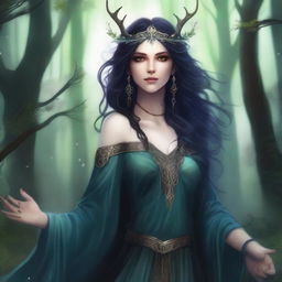 A detailed illustration of Leanan Sidhe, a female archfey and dark muse