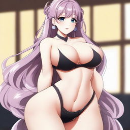 A beautiful and sensuous anime-style waifu character with measurements of 120 cm bust, 80 cm waist, and 110 cm hips