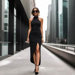 A stylish Instagram influencer named helinkenzi posing confidently in a sleek black dress