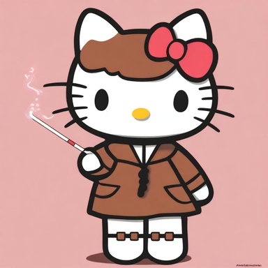 hello kitty smoking cigarette Hello Kitty with a Twist: Iconic Character with Brown Hair and a Cigarette