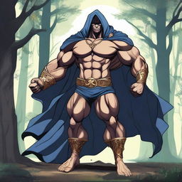 A detailed illustration of a human warlock bodybuilder flexing his muscles