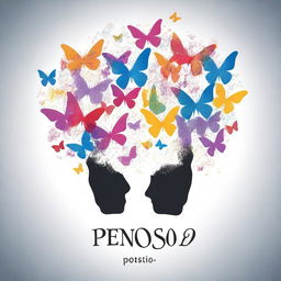 An artistic depiction of a mind with multiple butterflies around it and the phrase 'penso, logo poetizo' written