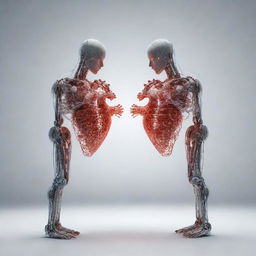 An artificial intelligence graphic representation of two digital figures forming a heart, symbolizing technological love.