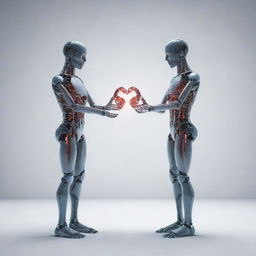 An artificial intelligence graphic representation of two digital figures forming a heart, symbolizing technological love.