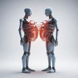 An artificial intelligence graphic representation of two digital figures forming a heart, symbolizing technological love.