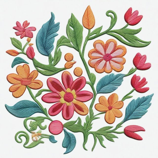 A detailed image of a beautiful embroidery design featuring intricate floral patterns and delicate stitching