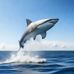 An athletic robot performing a high jump over a shark in the Atlantic Ocean