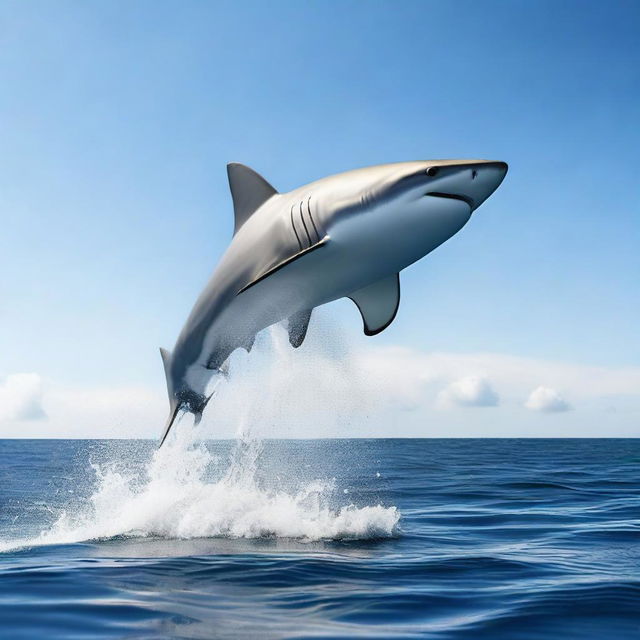 An athletic robot performing a high jump over a shark in the Atlantic Ocean