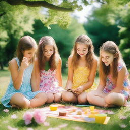 A group of girls enjoying a sunny day in the park, playing games and having fun