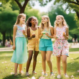 A group of girls enjoying a sunny day in the park, playing games and having fun